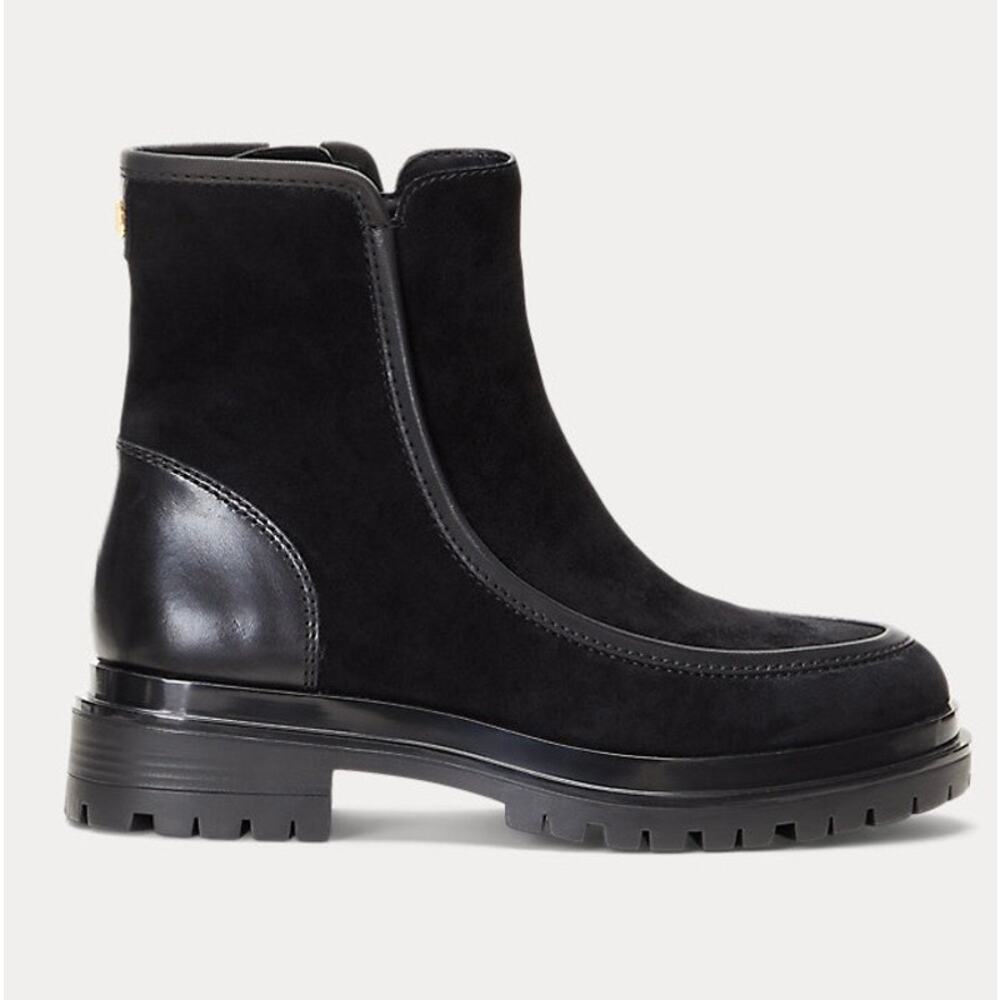 Lauren Ralph Lauren Colbie Suede & burnished leather black ankle boots Chunky 6